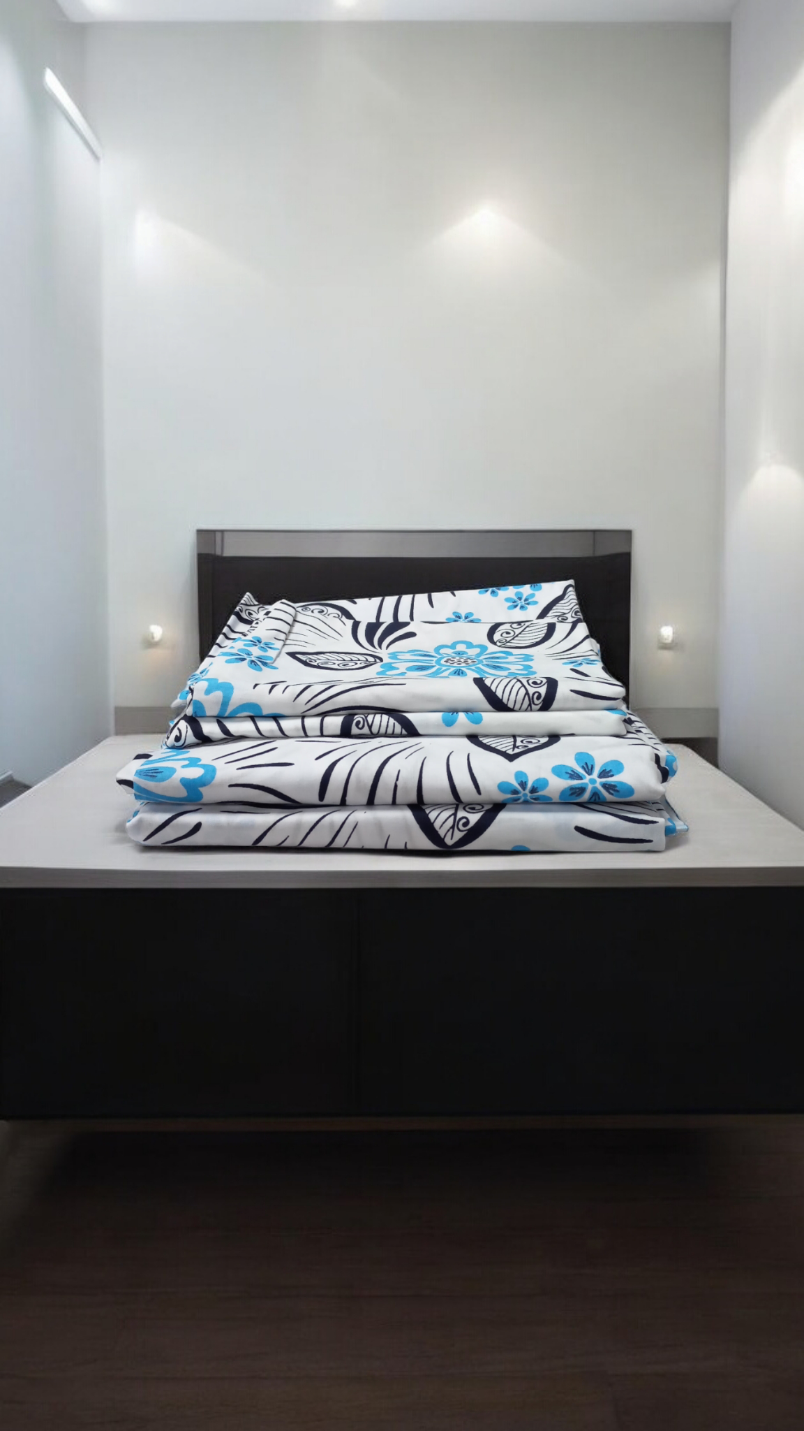 Rivatex Cotton Bedsheet Set - White with Blue Floral Pattern