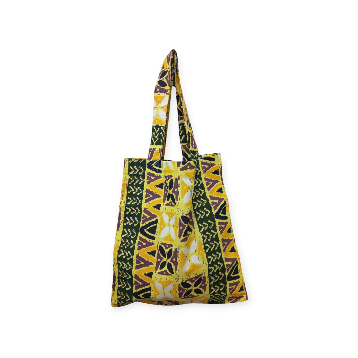 Yellow geometric African print cotton tote bag.
