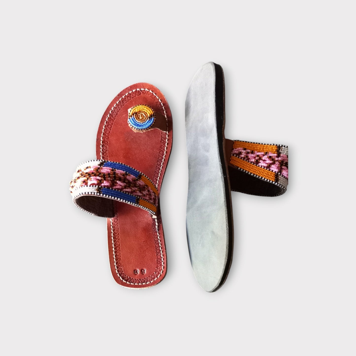 a pair of toe-ring Maasai Sandals. Handmade in Kenya