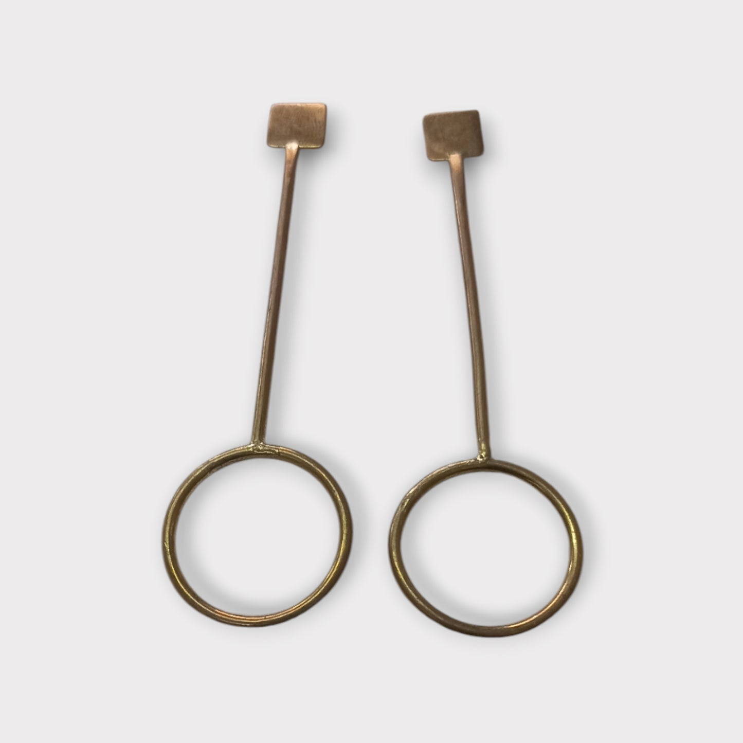 Handcrafted Kenyan Brass Bar and Circle Drop Stud Earrings, Modern Geometric Design