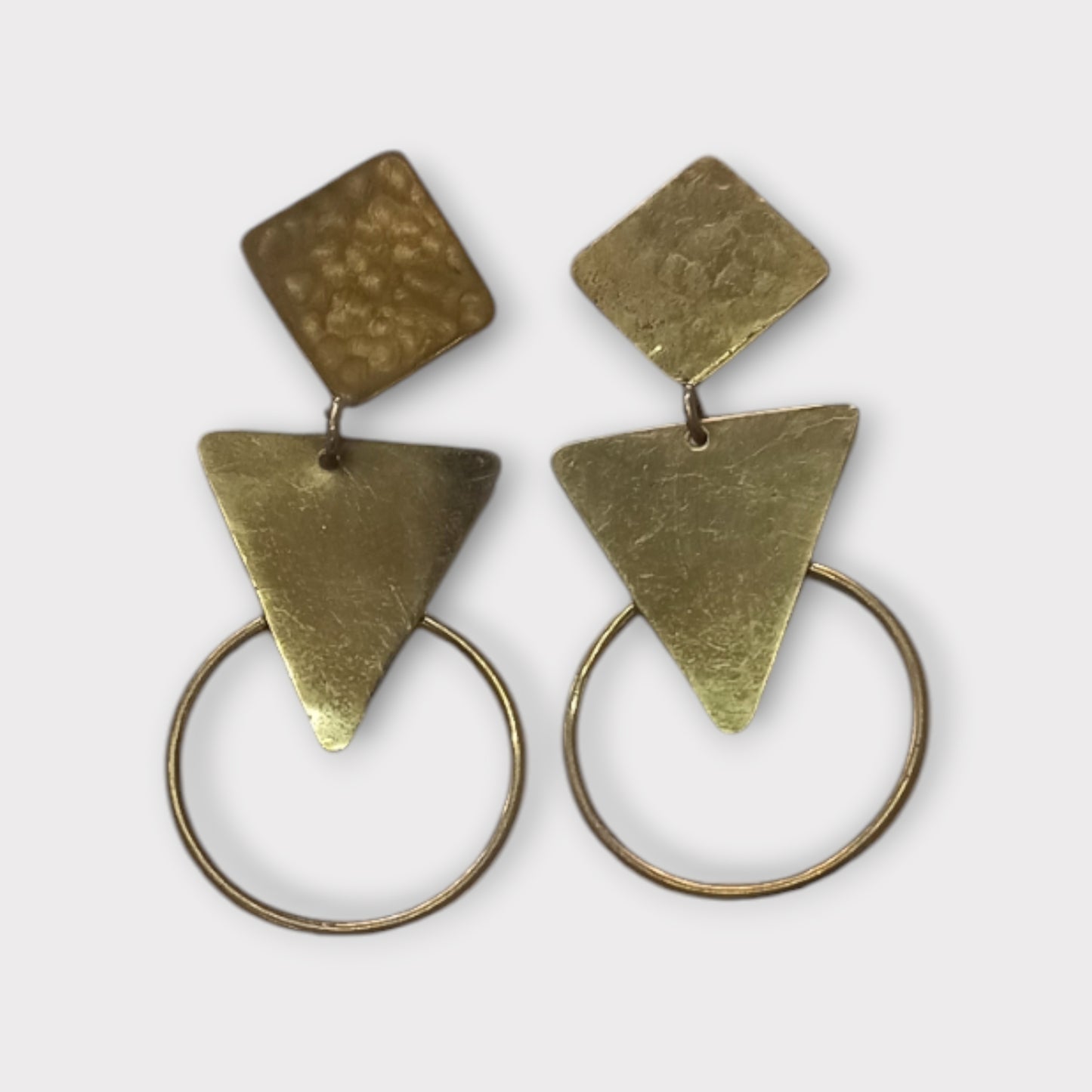 Handcrafted Kenyan Geometric Brass Earrings - Square Triangle Circle Stud