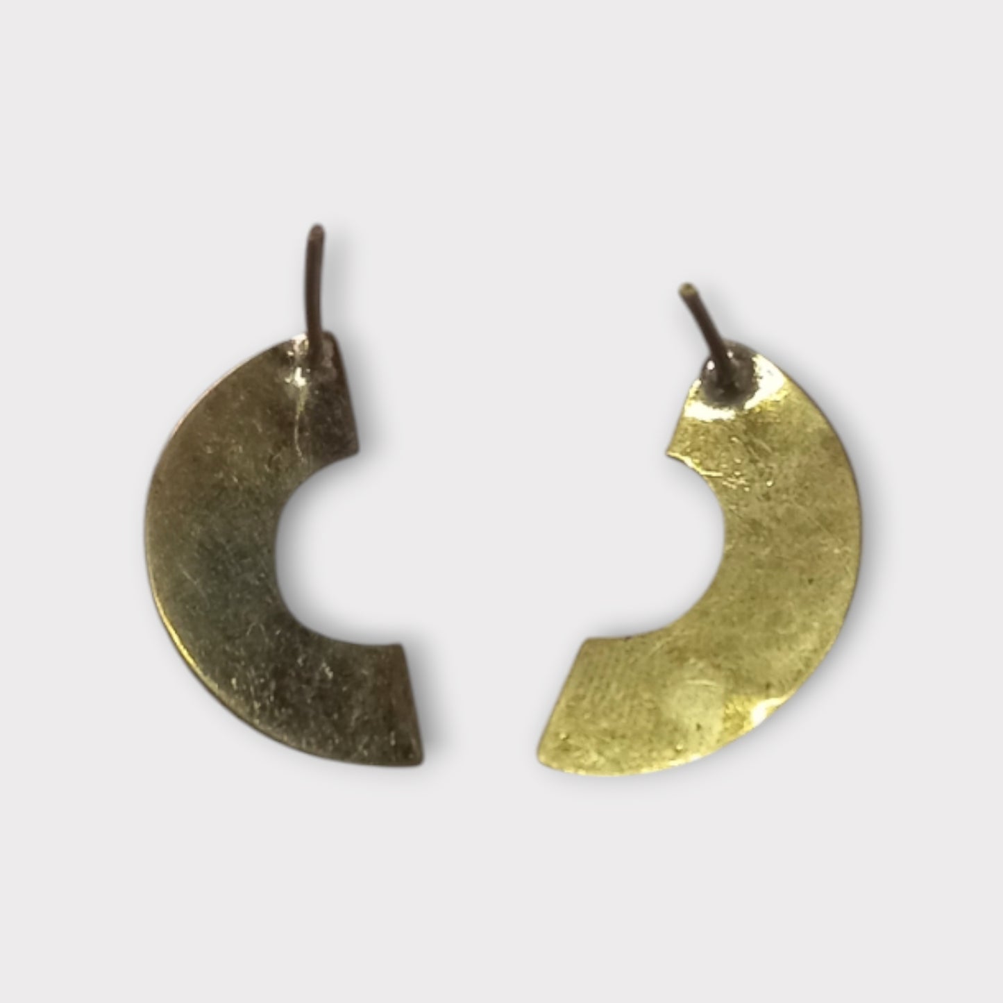 Handcrafted Kenyan Brass Half-Moon Stud Earrings, Smooth Minimalist Design