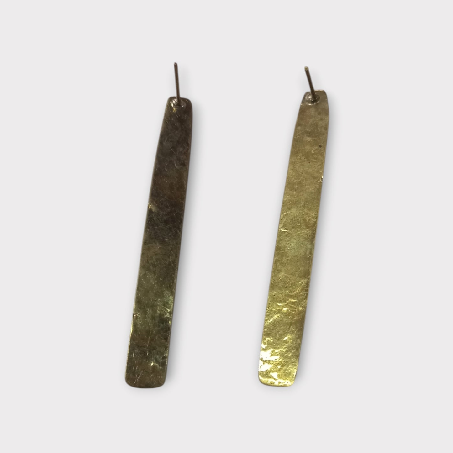 Handcrafted Kenyan Brass Long Bar Stud Earrings with Hammered Finish