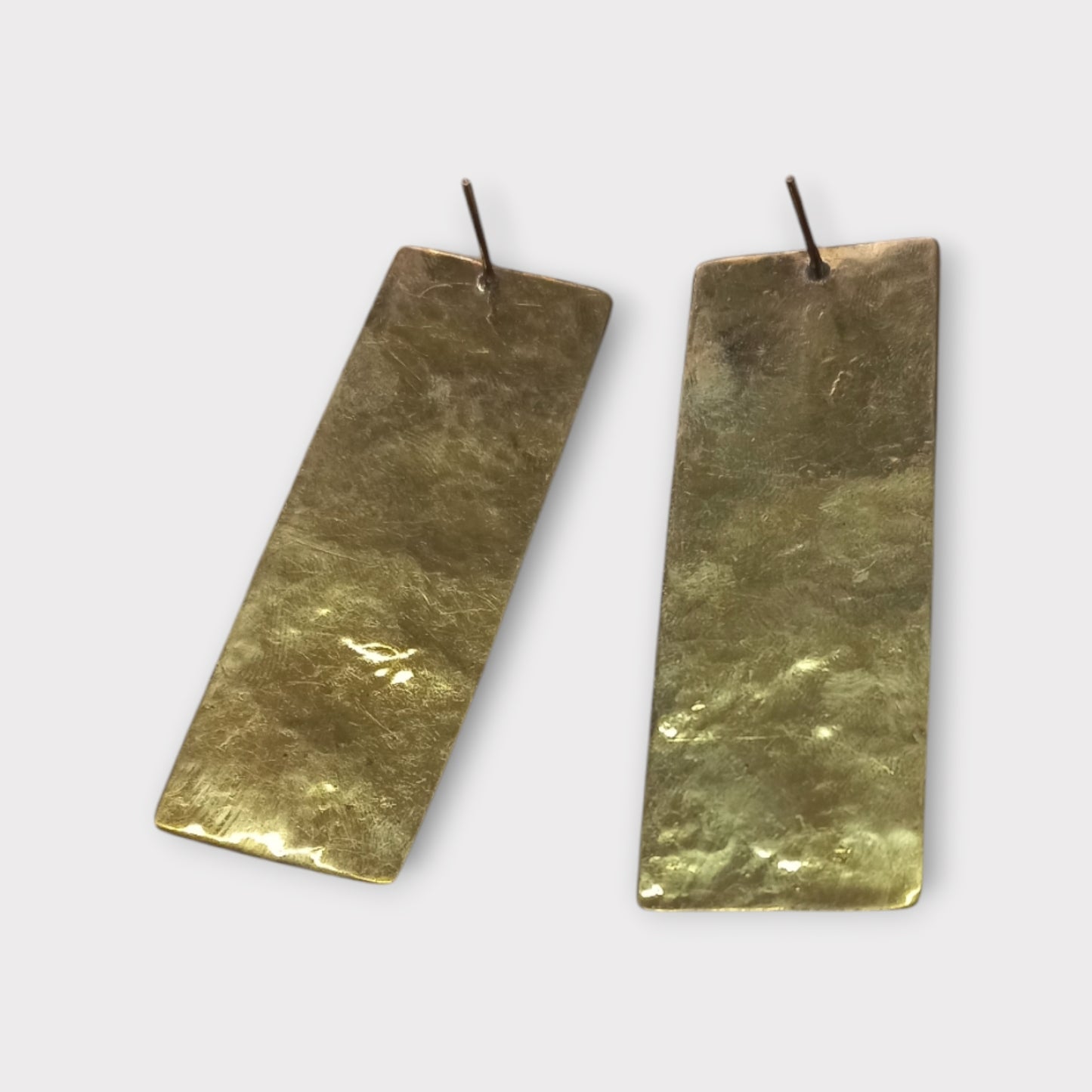 Handcrafted Kenyan Brass Rectangular Stud Earrings with Hammered Finish