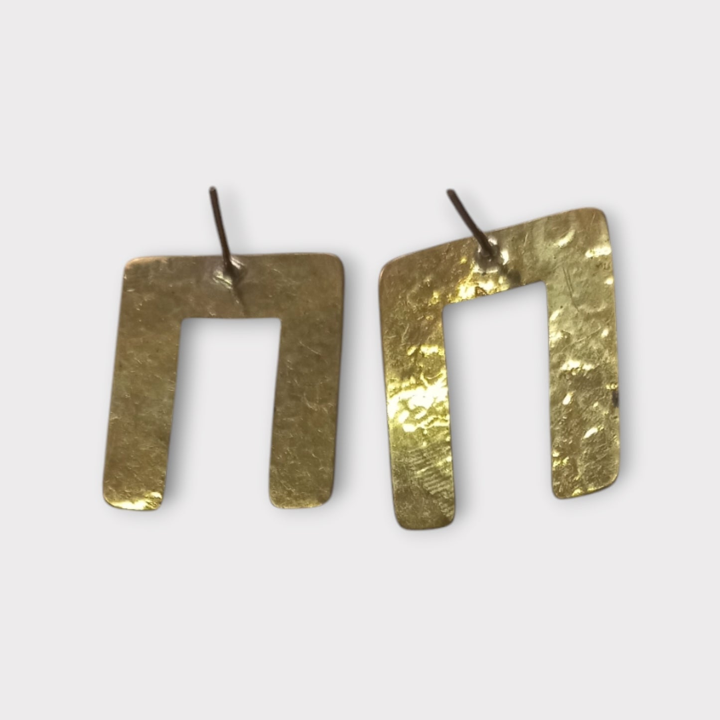 Handcrafted Kenyan Brass U-Shaped Stud Earrings with Hammered Finish