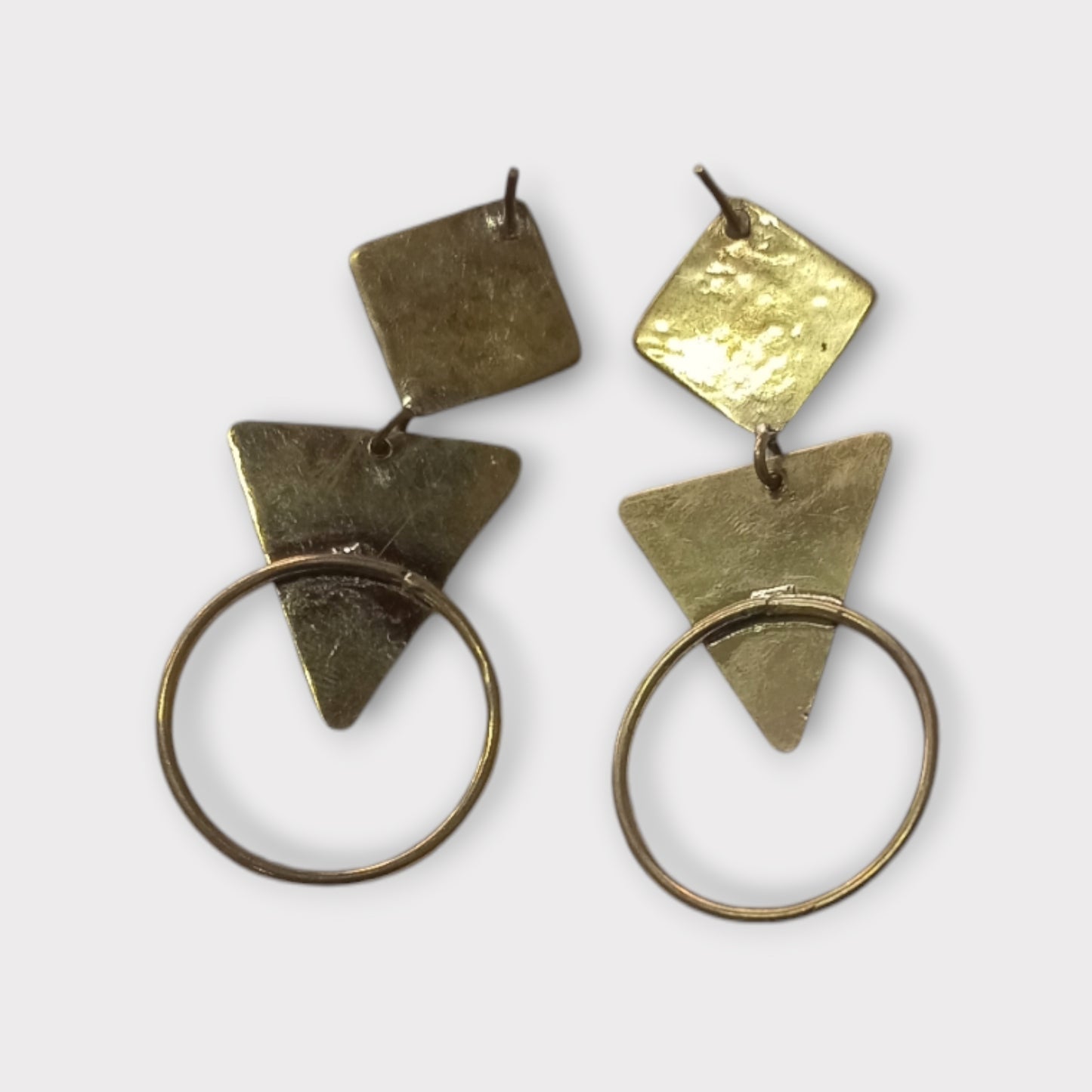 Handcrafted Kenyan Geometric Brass Earrings - Square Triangle Circle Stud