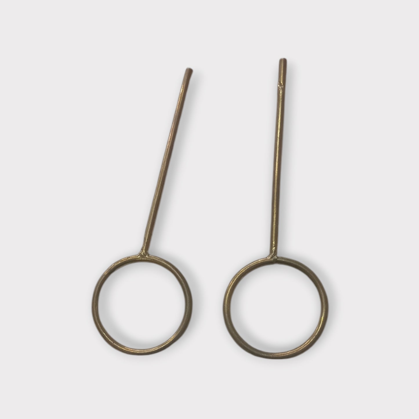Handcrafted Kenyan Brass Long Bar and Circle Drop Stud Earrings, Modern Geometric Design