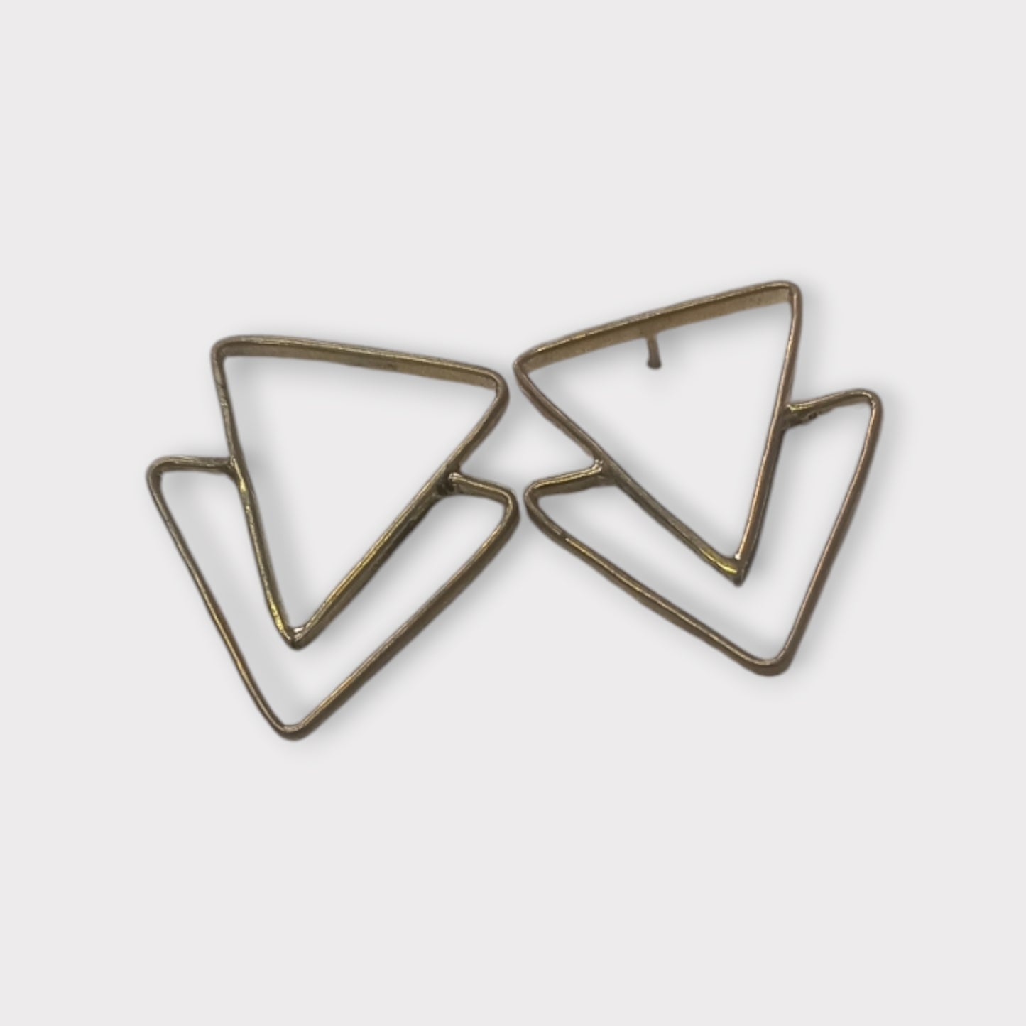 Handcrafted Kenyan Overlapping Triangle Brass Stud Earrings, Geometric Design