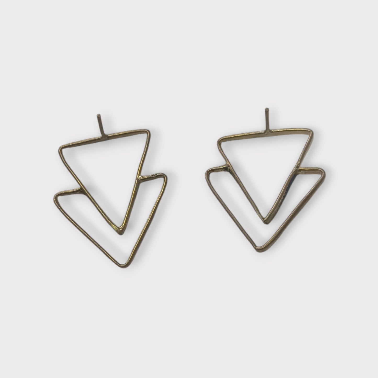 Handcrafted Kenyan Overlapping Triangle Brass Stud Earrings, Geometric Design