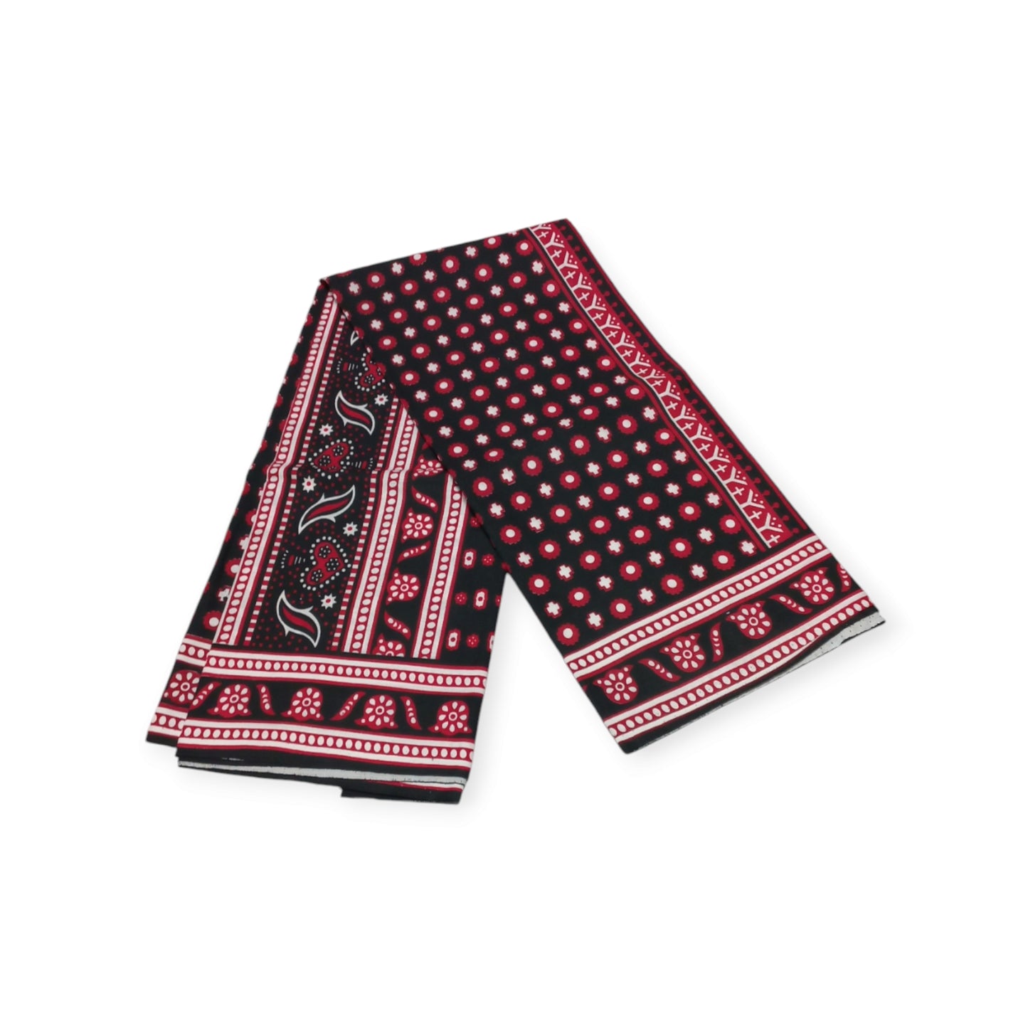 Pair of Rivatex Lesos: Bold Red with Intricate Black and White Geometric & Floral Motifs, Made in Kenya