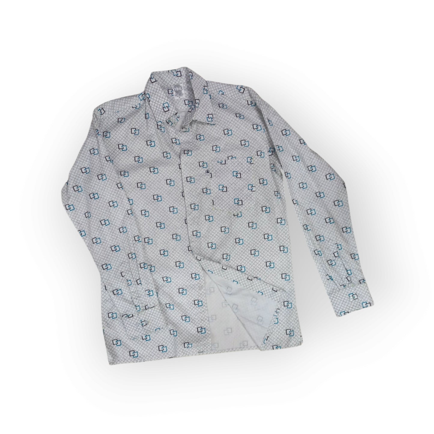High-quality 100% cotton long-sleeve shirt by Rivatex, featuring a unique abstract print, symbolic of Kenyan presidential fashion.