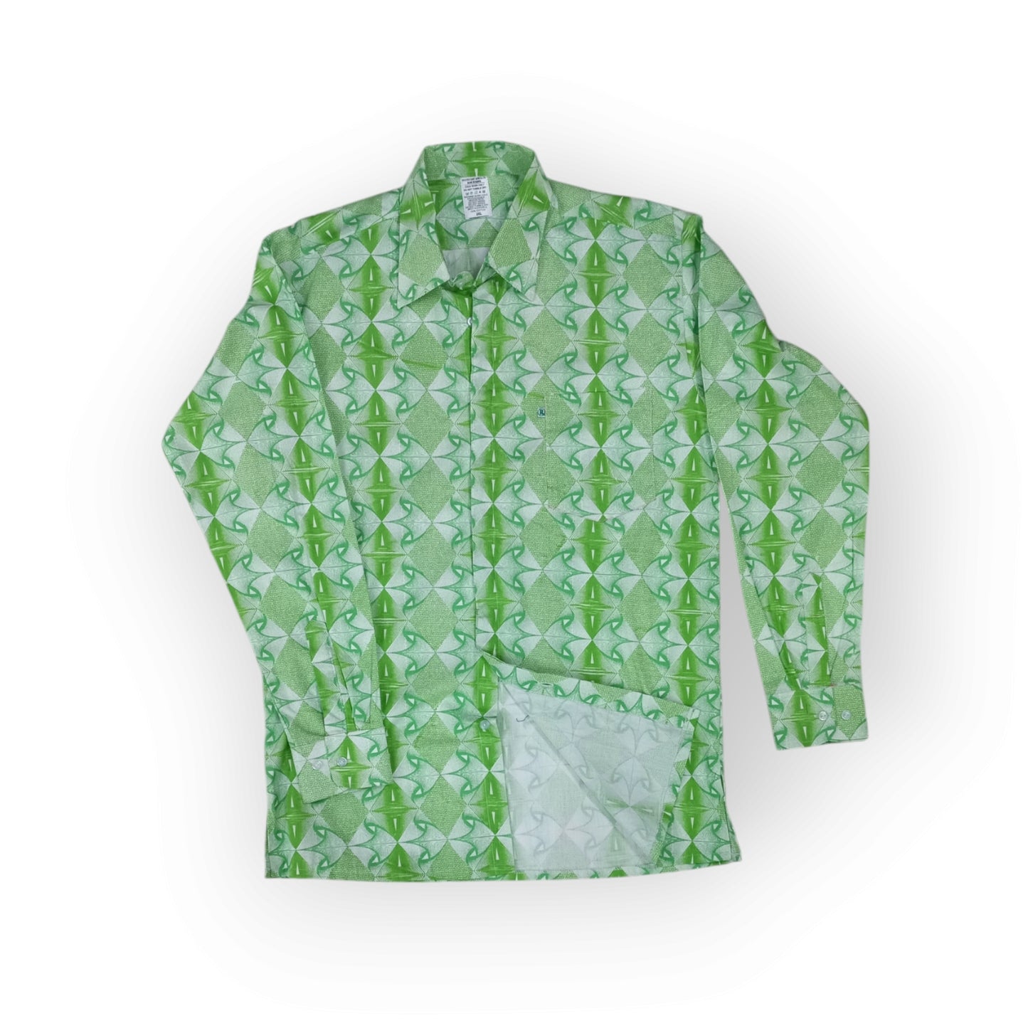 Men's long-sleeve Rivatex shirt featuring a striking green and white patterned fabric, perfect for a bold look.