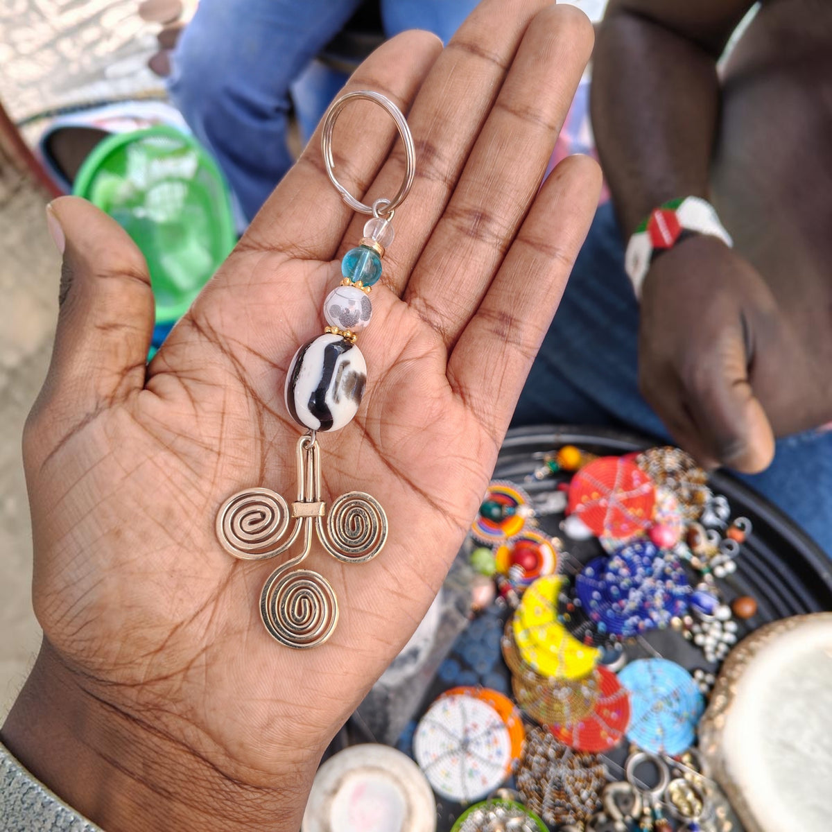 Resin Amber & Brass Spiral Key Holder | Made in Kibera, Kenya