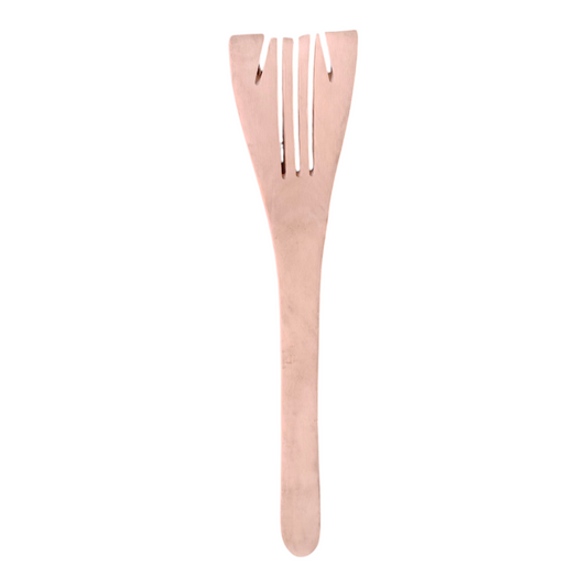Handcrafted flared Kenyan olive wood cooking fork spatula with natural grain detail, made in Ukambani Kenya.