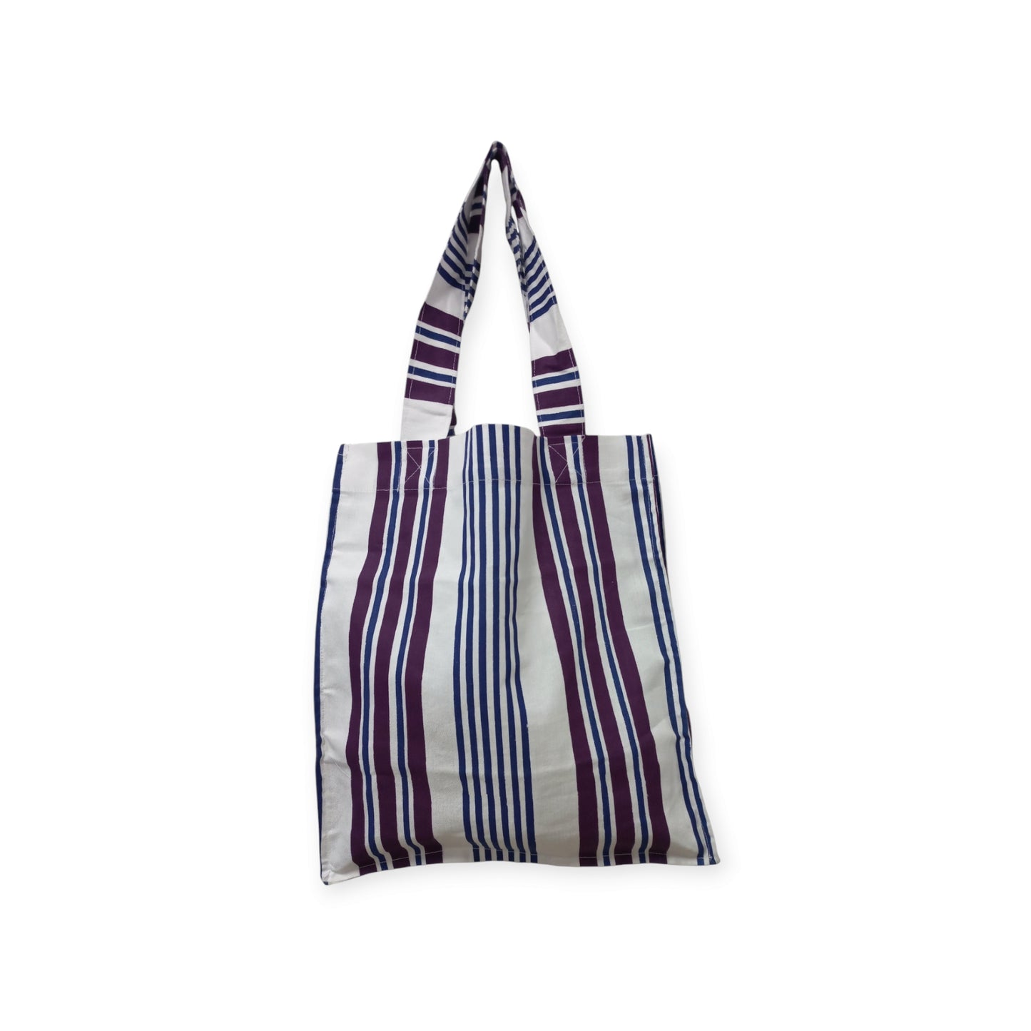 Navy and Burgundy Striped Cotton Tote Bag