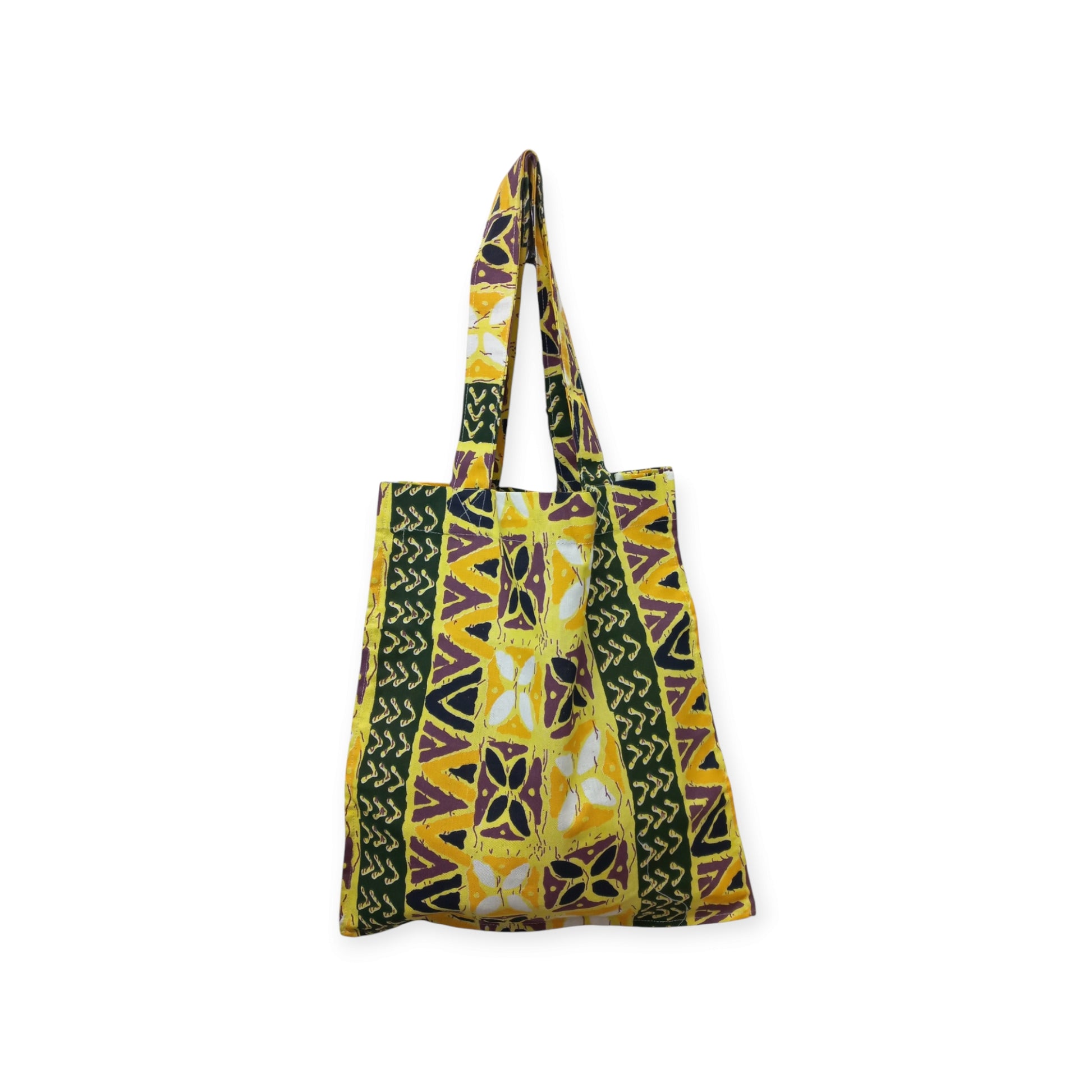 Yellow and Green Geometric Tote Bag - Hand-Printed in Kenya