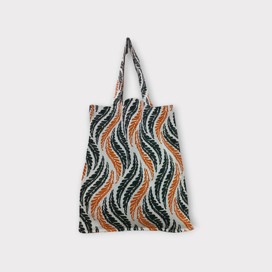 Orange and Black Leaf Print Tote Bag | Eco-Friendly