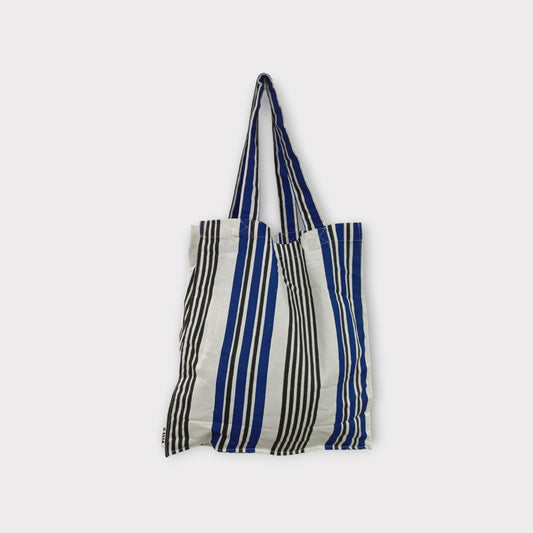 Blue and black Striped Cotton Tote Bag