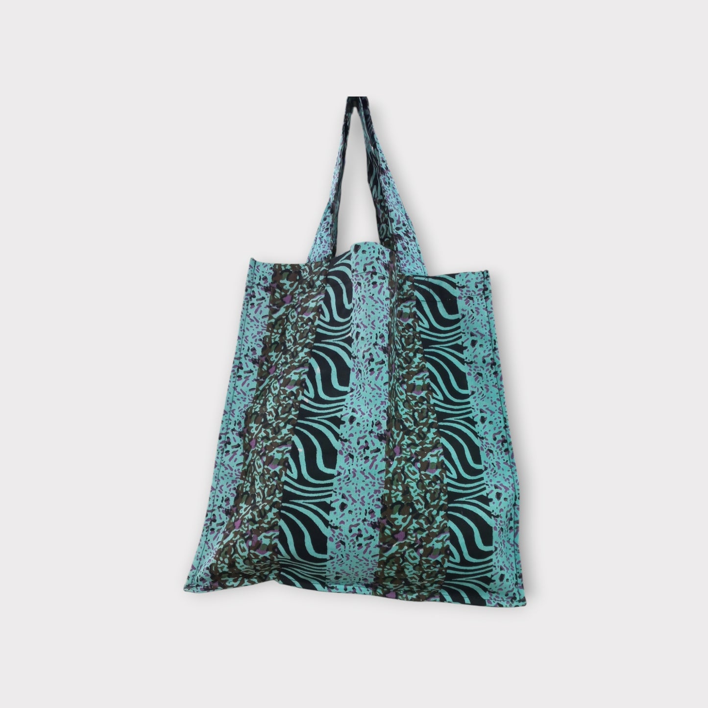 Teal animal print tote bag