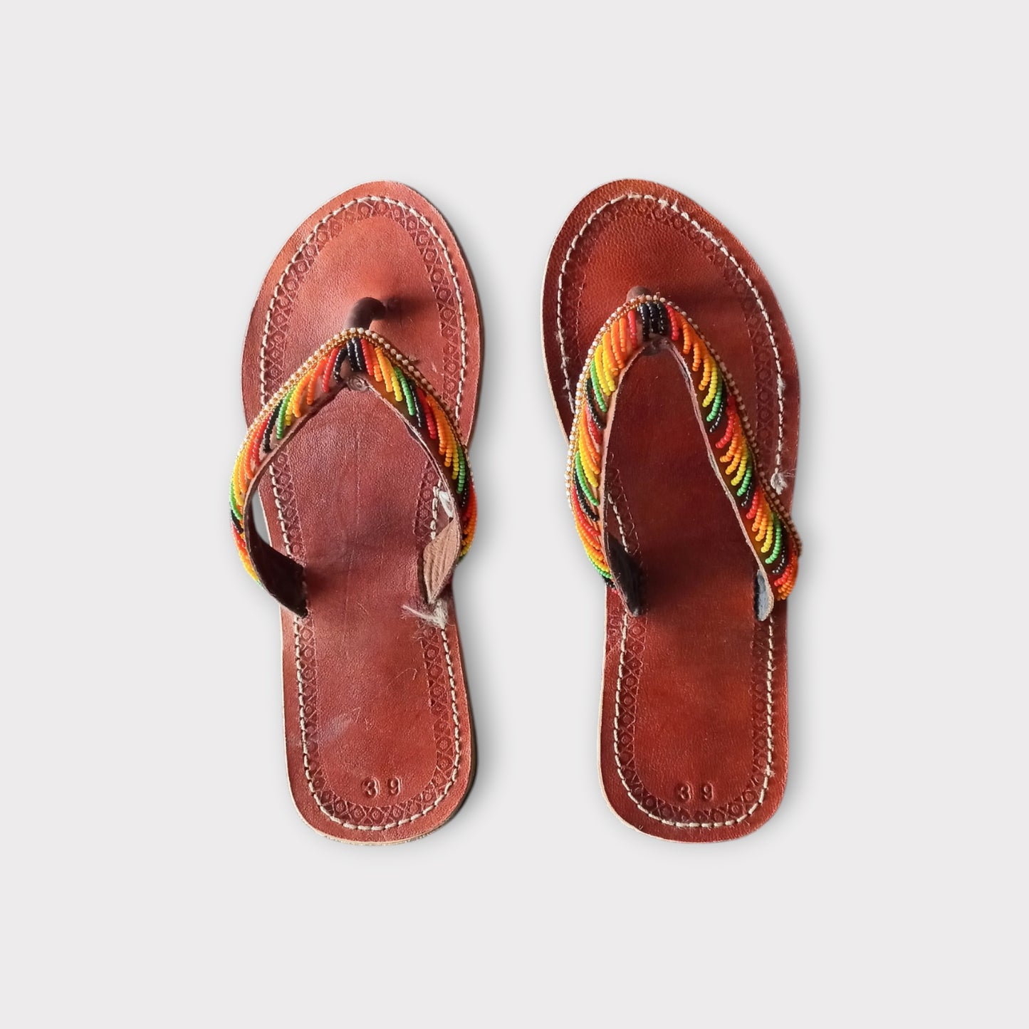 Pair of Maasai beaded leather sandals