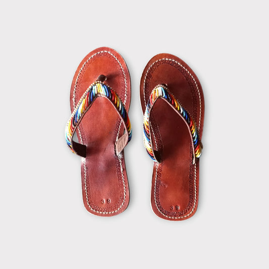 Pair of Maasai beaded leather sandals