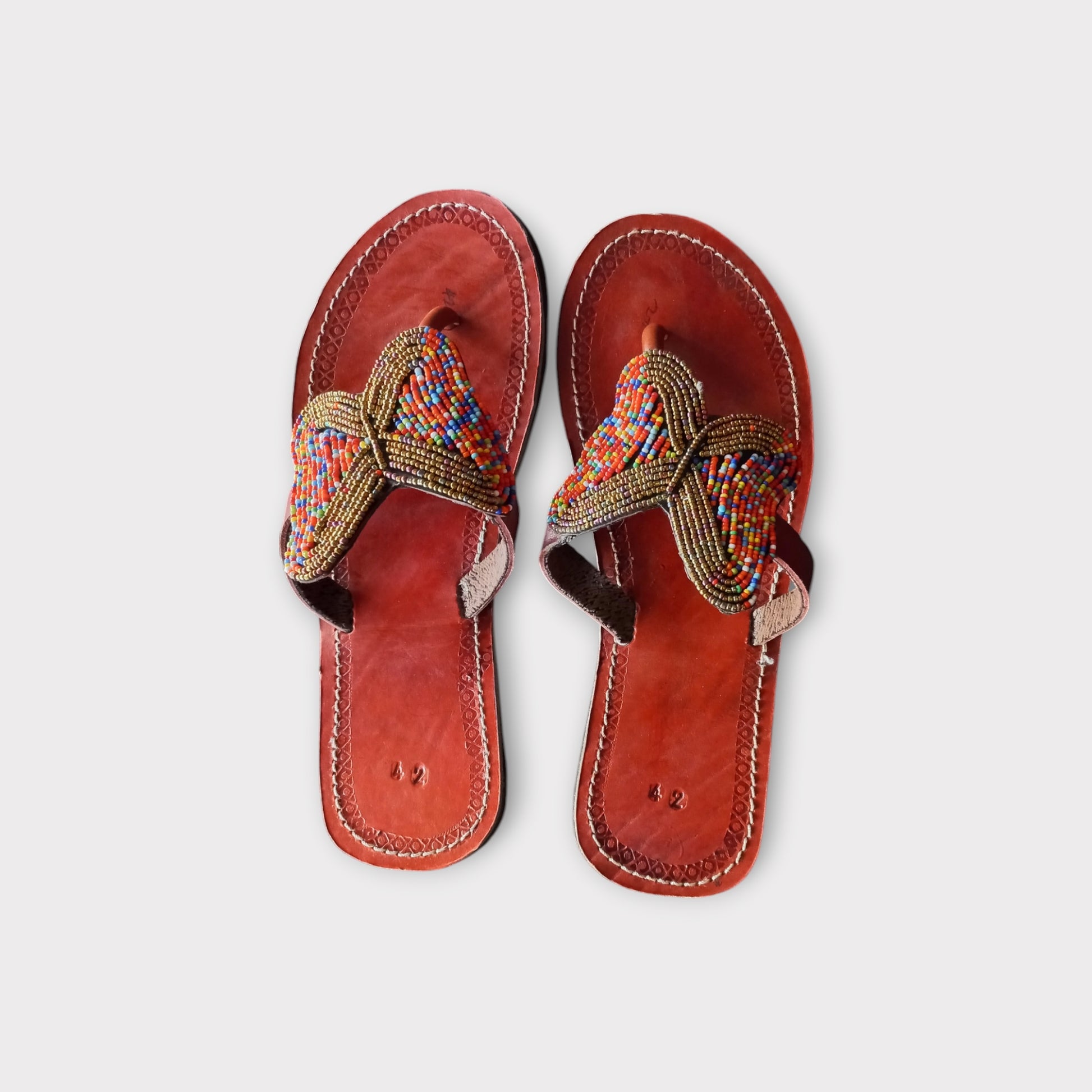 Handcrafted Maasai sandals with intricate beadwork

