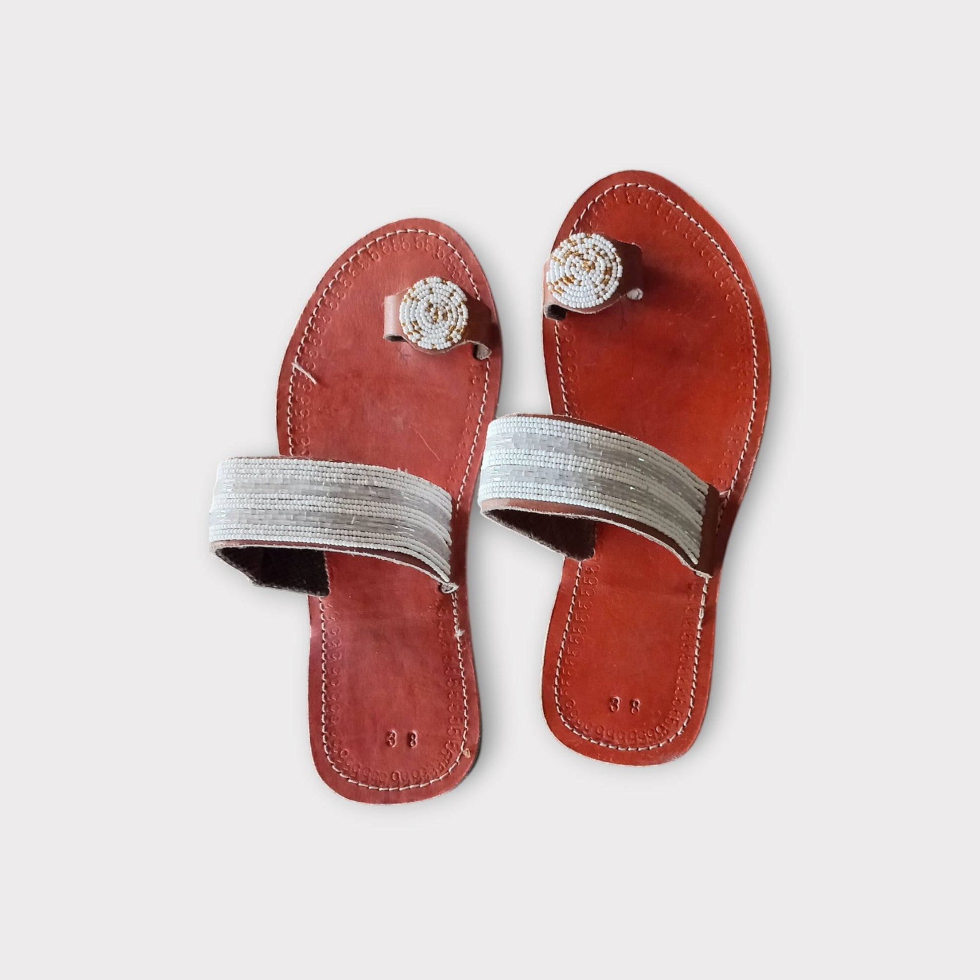 a pair of handmade toe-ring leather Maasais sandals