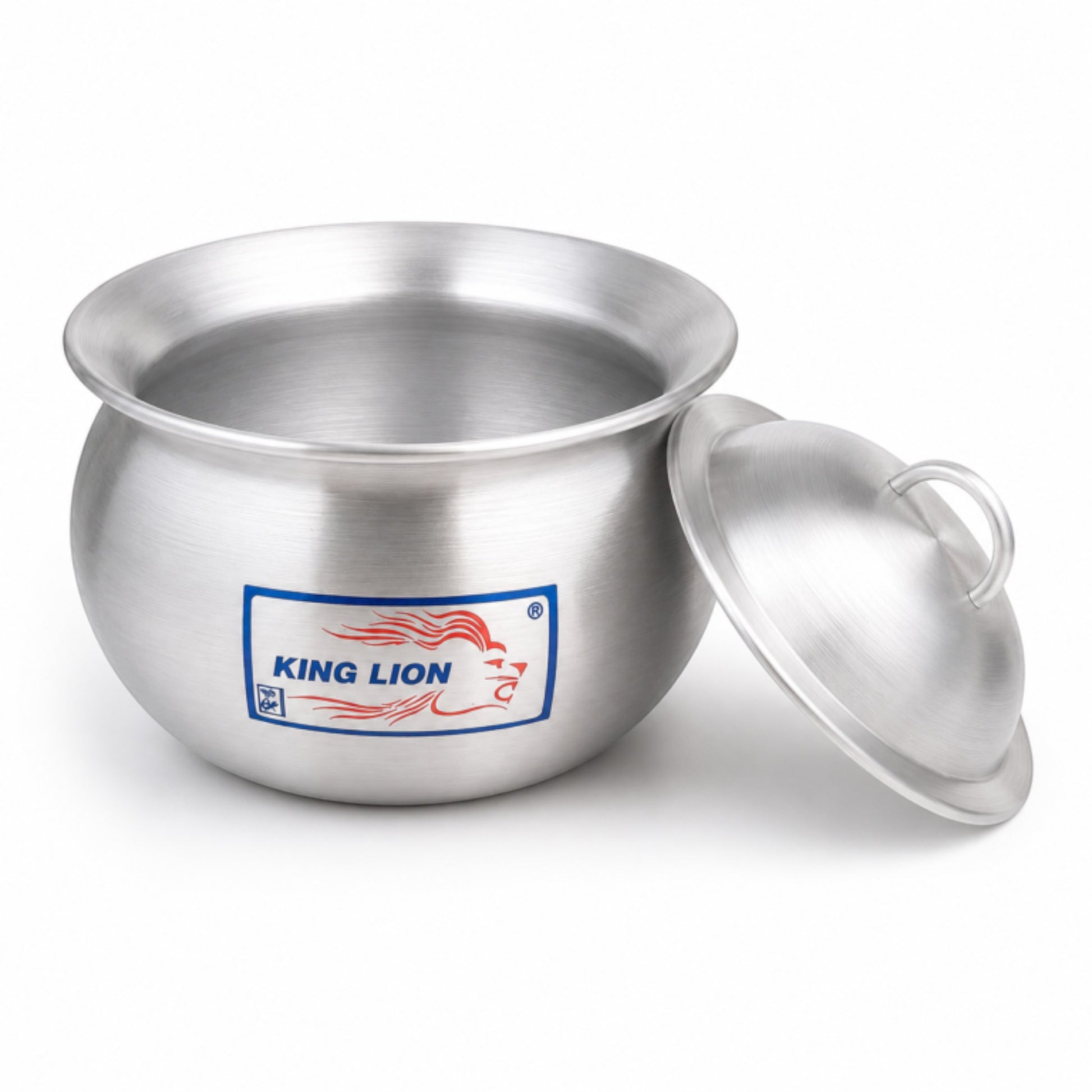 Nualocal King Lion 3.5L heavy-duty polished aluminium Waka cooking pot with matching domed lid and flared rim