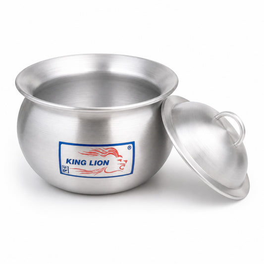 Nualocal King Lion 3.5L heavy-duty polished aluminium Waka cooking pot with matching domed lid and flared rim