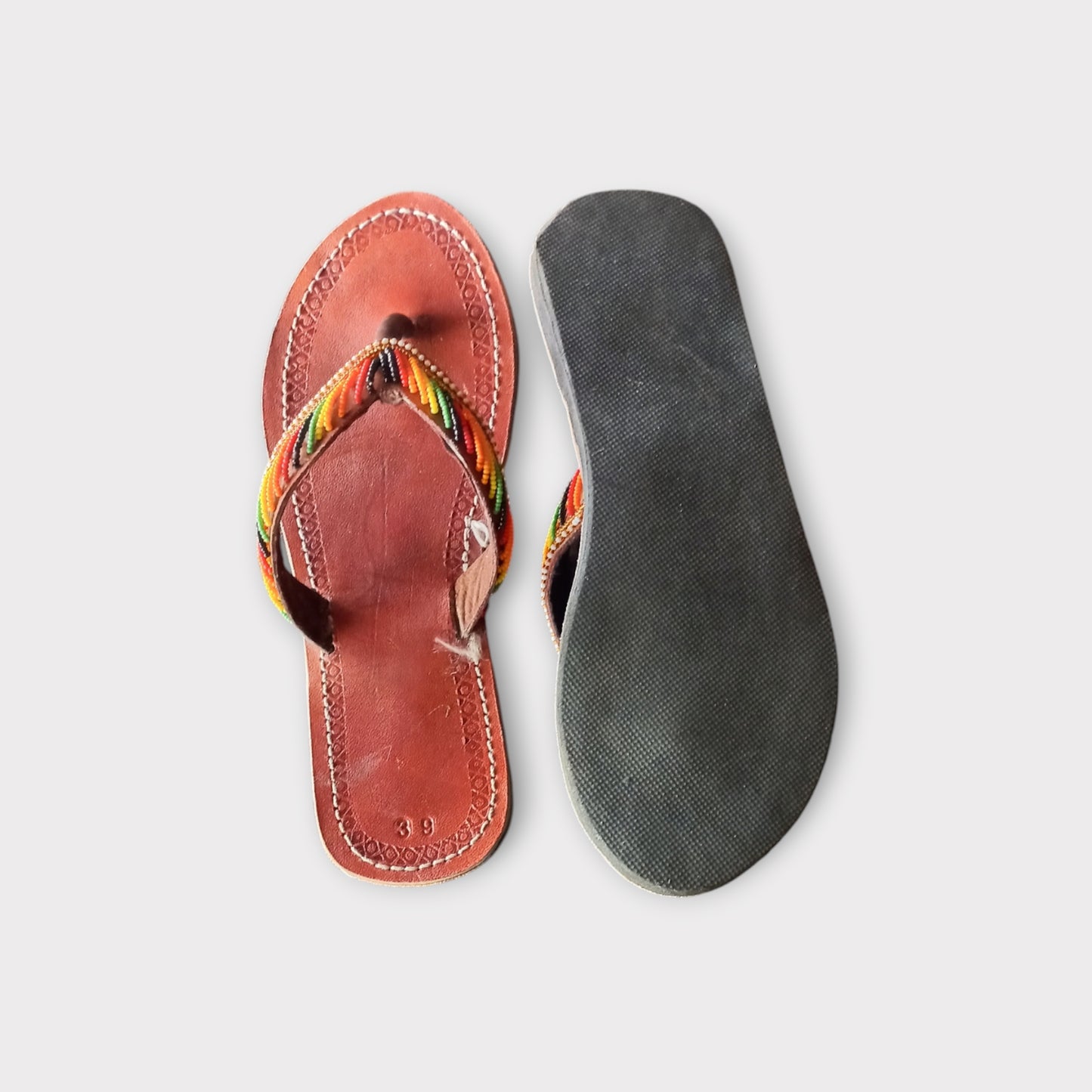 Pair of Maasai beaded leather sandals