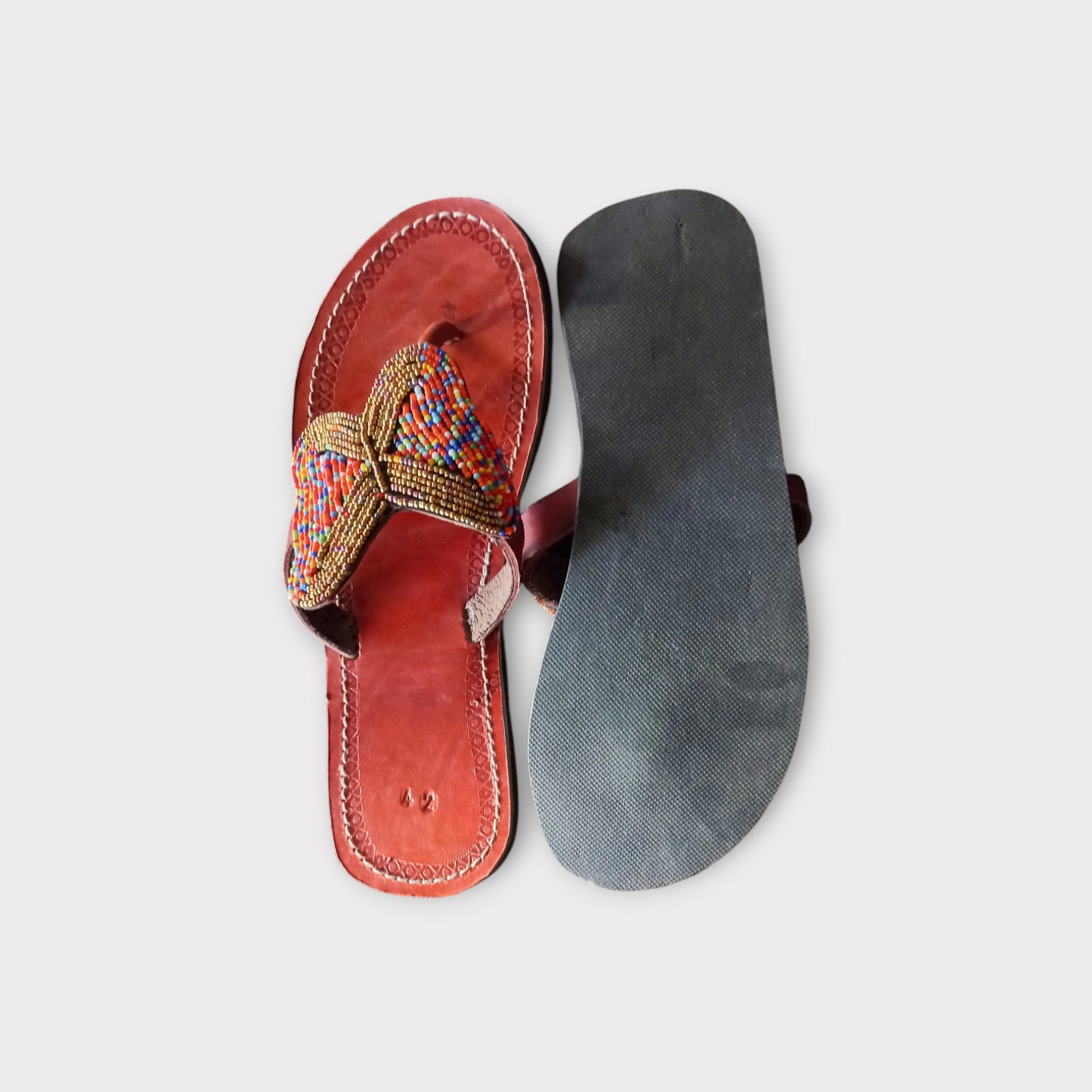 Handcrafted Maasai sandals with intricate beadwork
