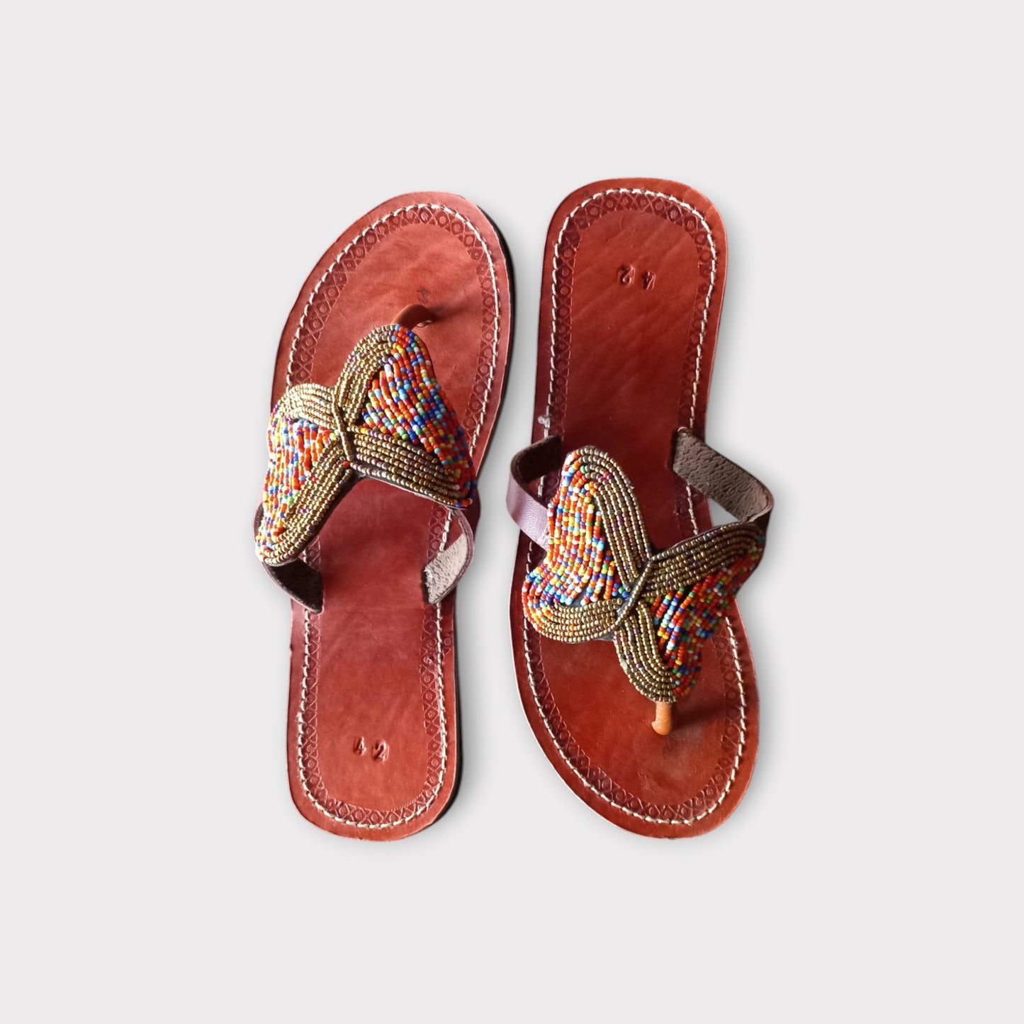 Handcrafted Maasai sandals with intricate beadwork
