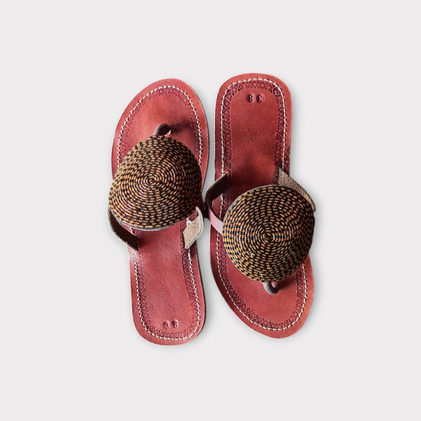 Handcrafted Maasai sandals with intricate beadwork
