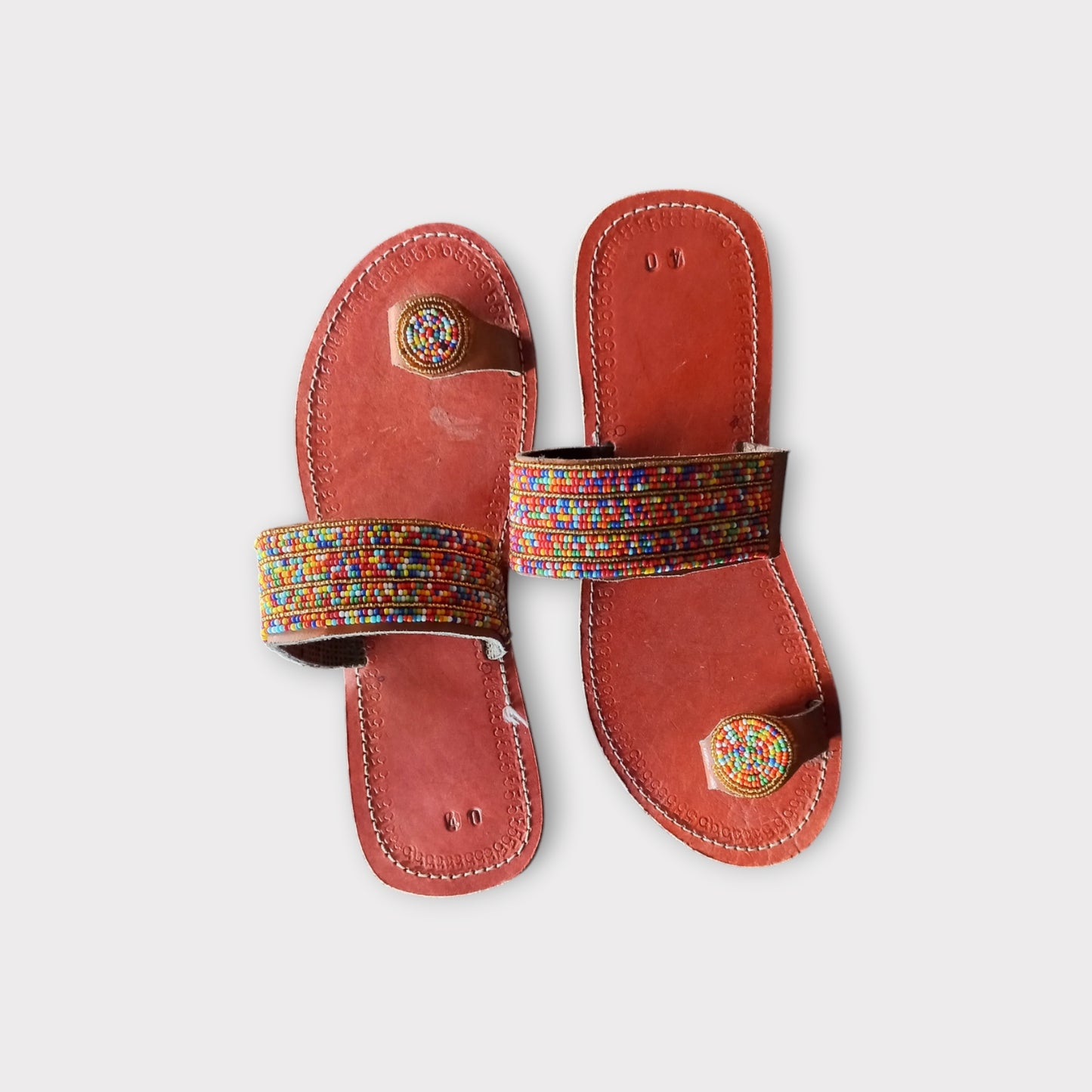 a pair of toe-ring Maasai Sandals. Handmade in Kenya 