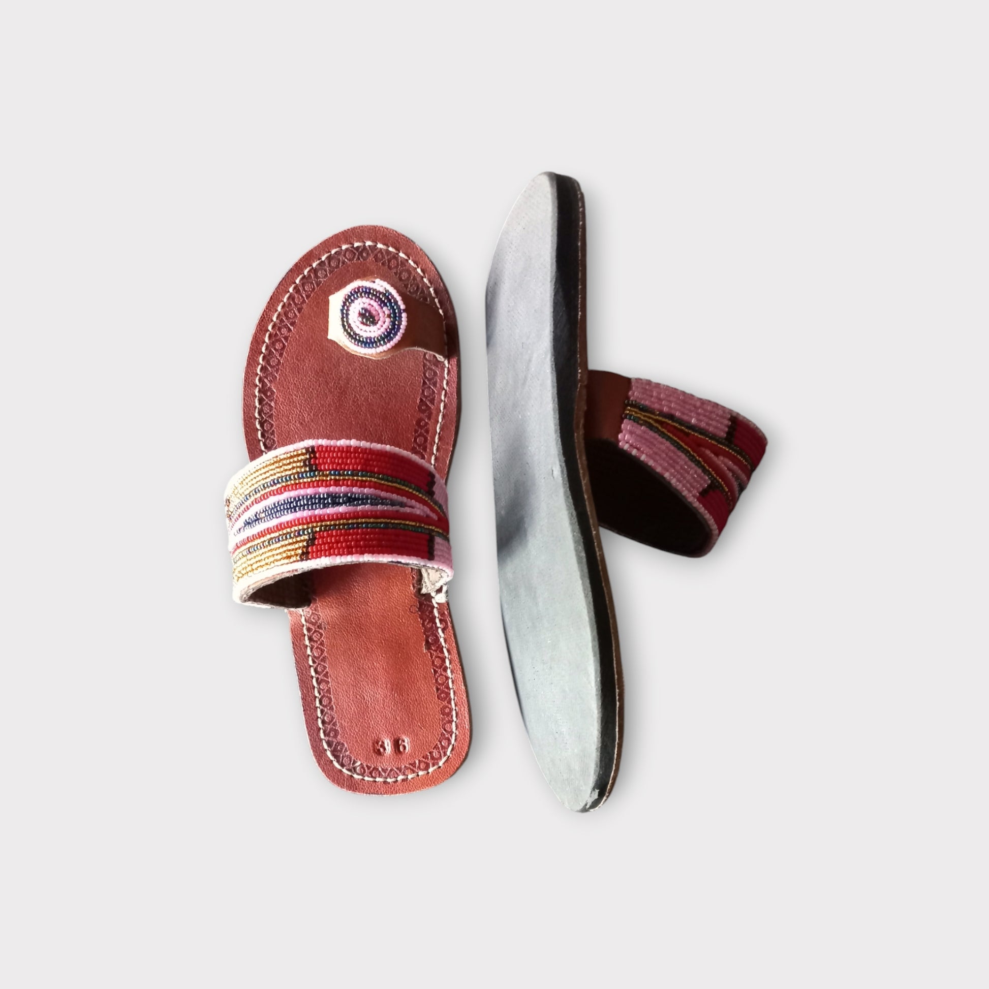 a pair of toe-ring Maasai Sandals. Handmade in Kenya 