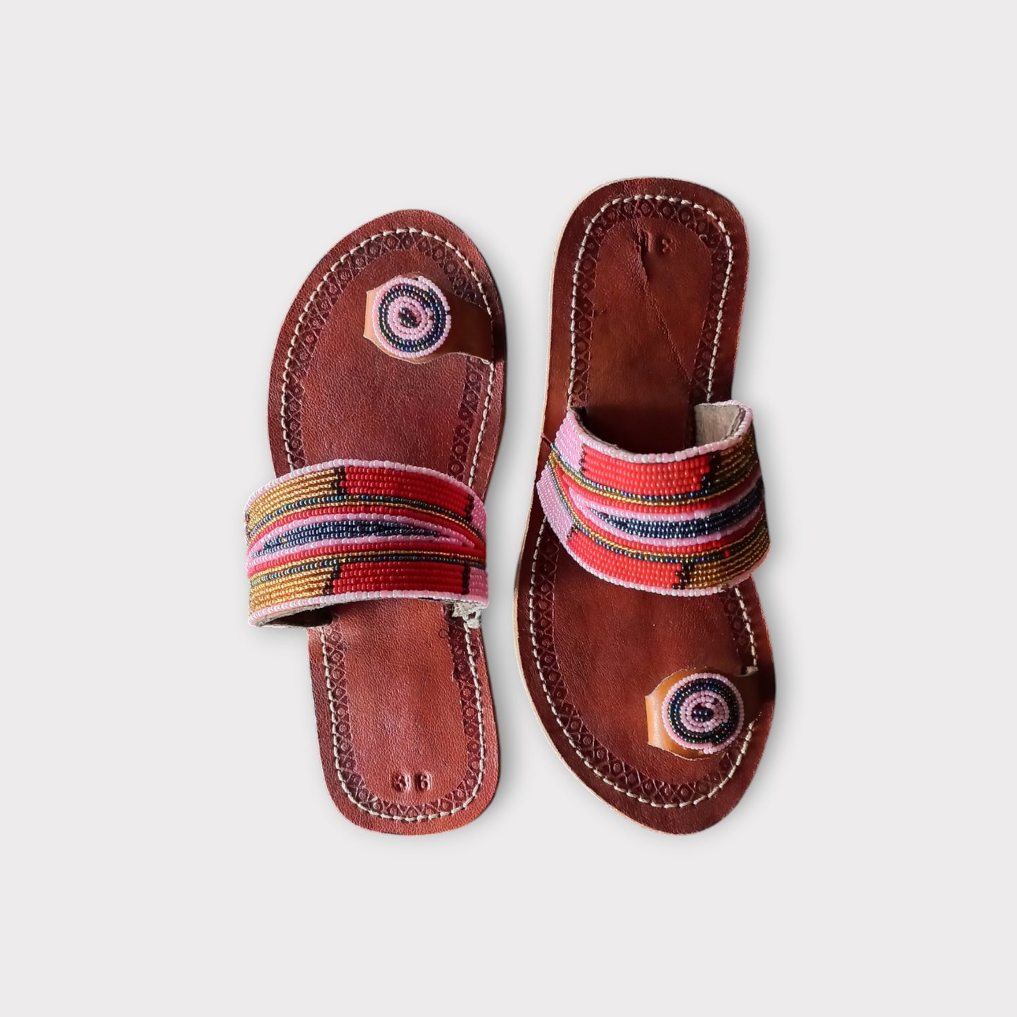 a pair of toe-ring Maasai Sandals. Handmade in Kenya 