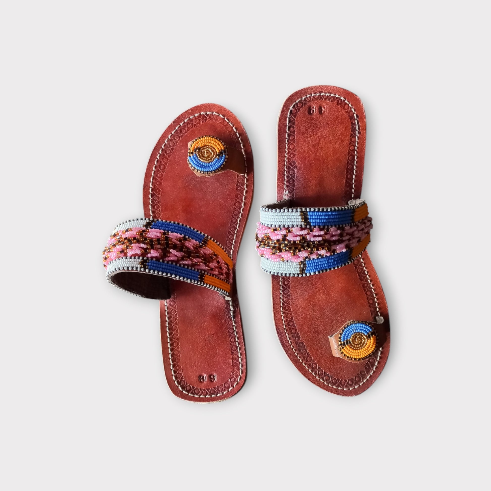 a pair of toe-ring Maasai Sandals. Handmade in Kenya 