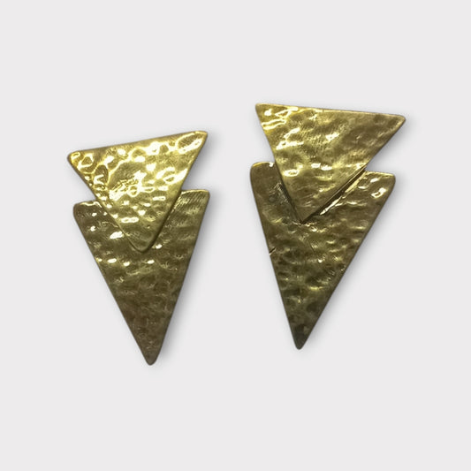 hammered Brass Triangular Stud Earrings, Gold Tone Jewelry