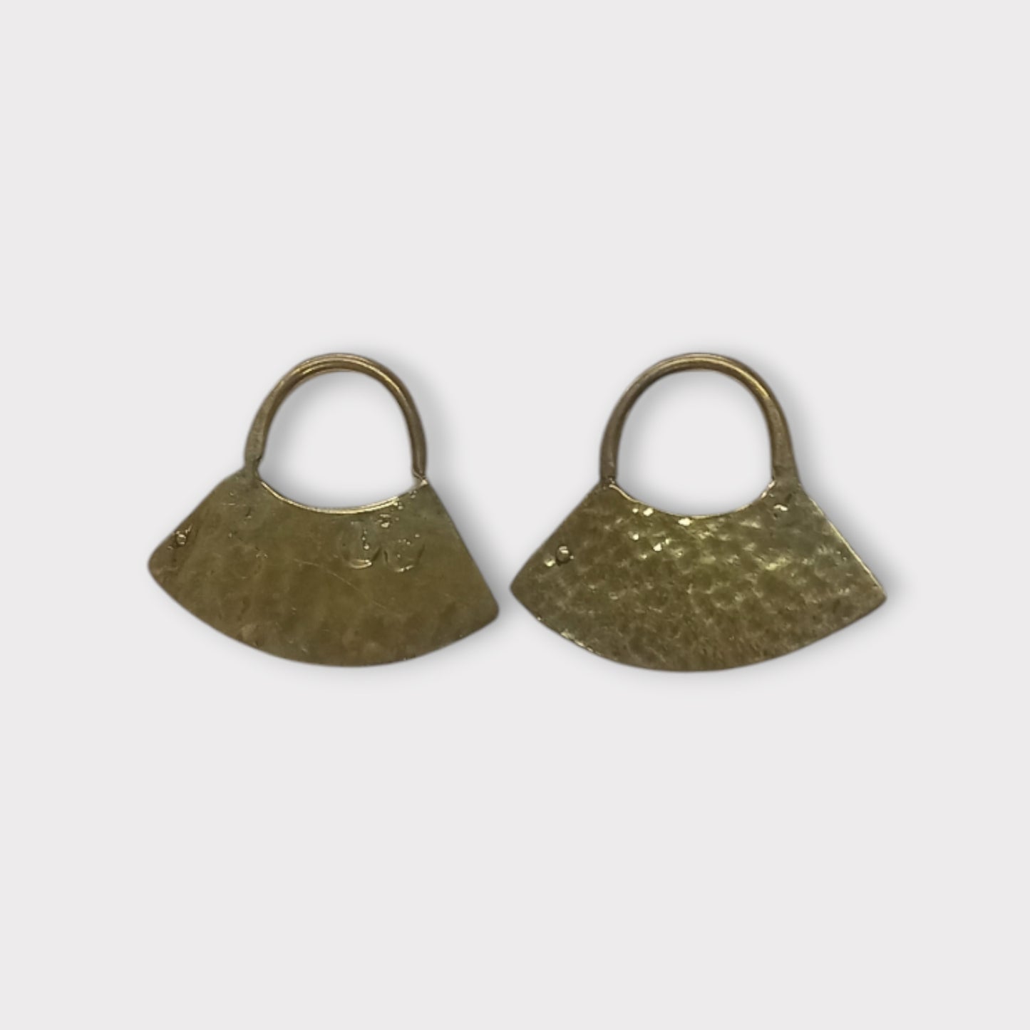 Handcrafted Kenyan Brass Fan-Shaped Earrings with Hammered Texture