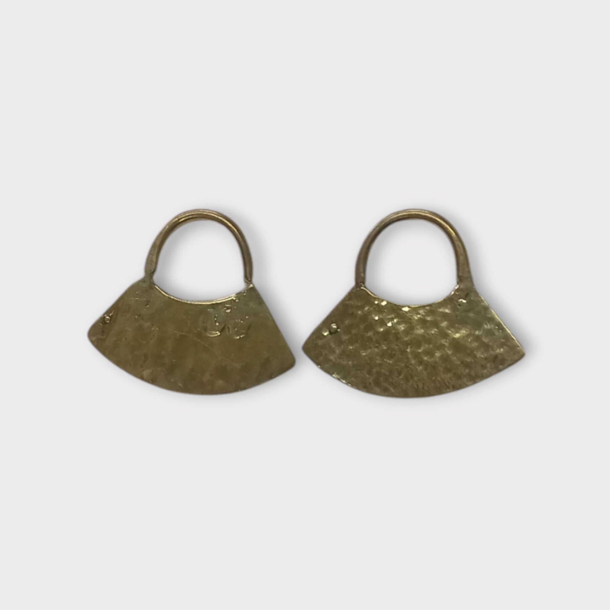 Handcrafted Kenyan Brass Fan-Shaped Earrings with Hammered Texture