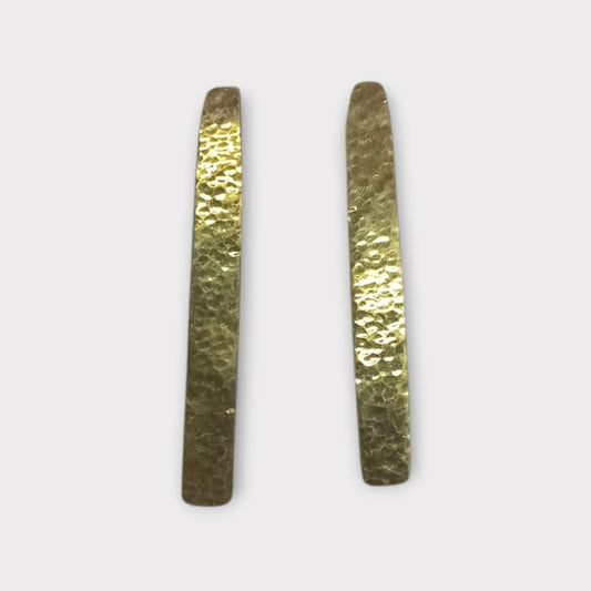 Handcrafted Kenyan Brass Long Bar Stud Earrings with Hammered Finish