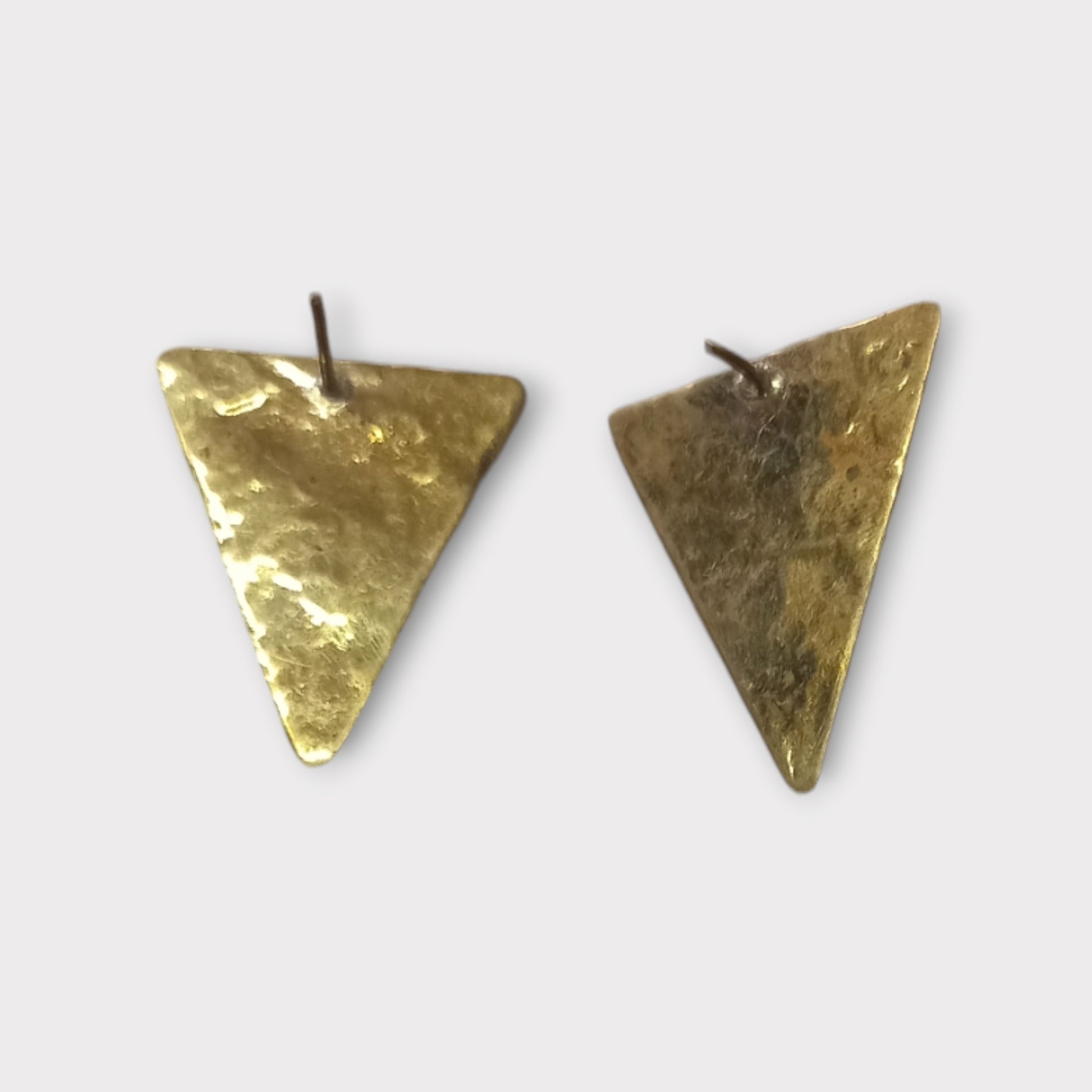 Handmade Kenyan Brass Triangle Stud Earrings - Hammered Finish