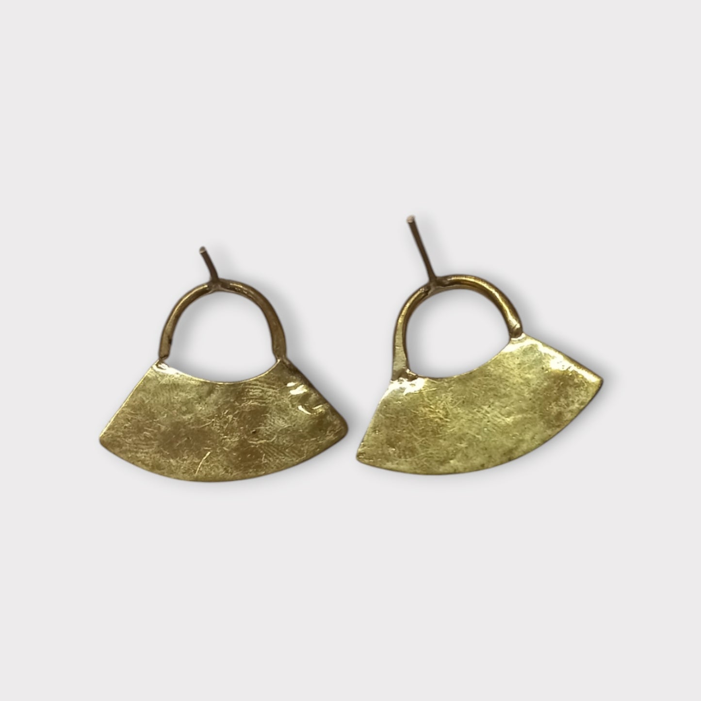 Handcrafted Kenyan Brass Fan-Shaped Earrings with Hammered Texture