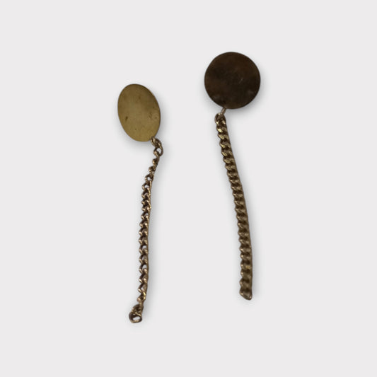Handcrafted Kenyan Brass Circle Stud with Chain Drop Earrings, Modern Dangle Jewelry