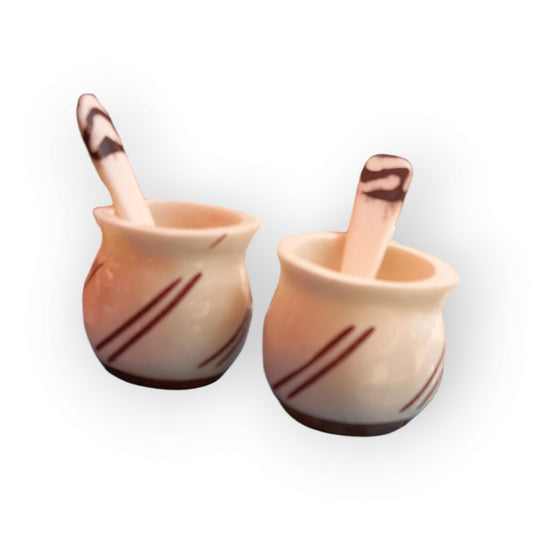 Handcrafted Kenyan Camel Bone Spice Pots with Striped Design and Scoops