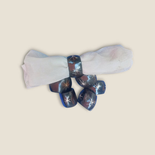 Kenyan handcrafted bone napkin rings set of 6 with unique starburst pattern