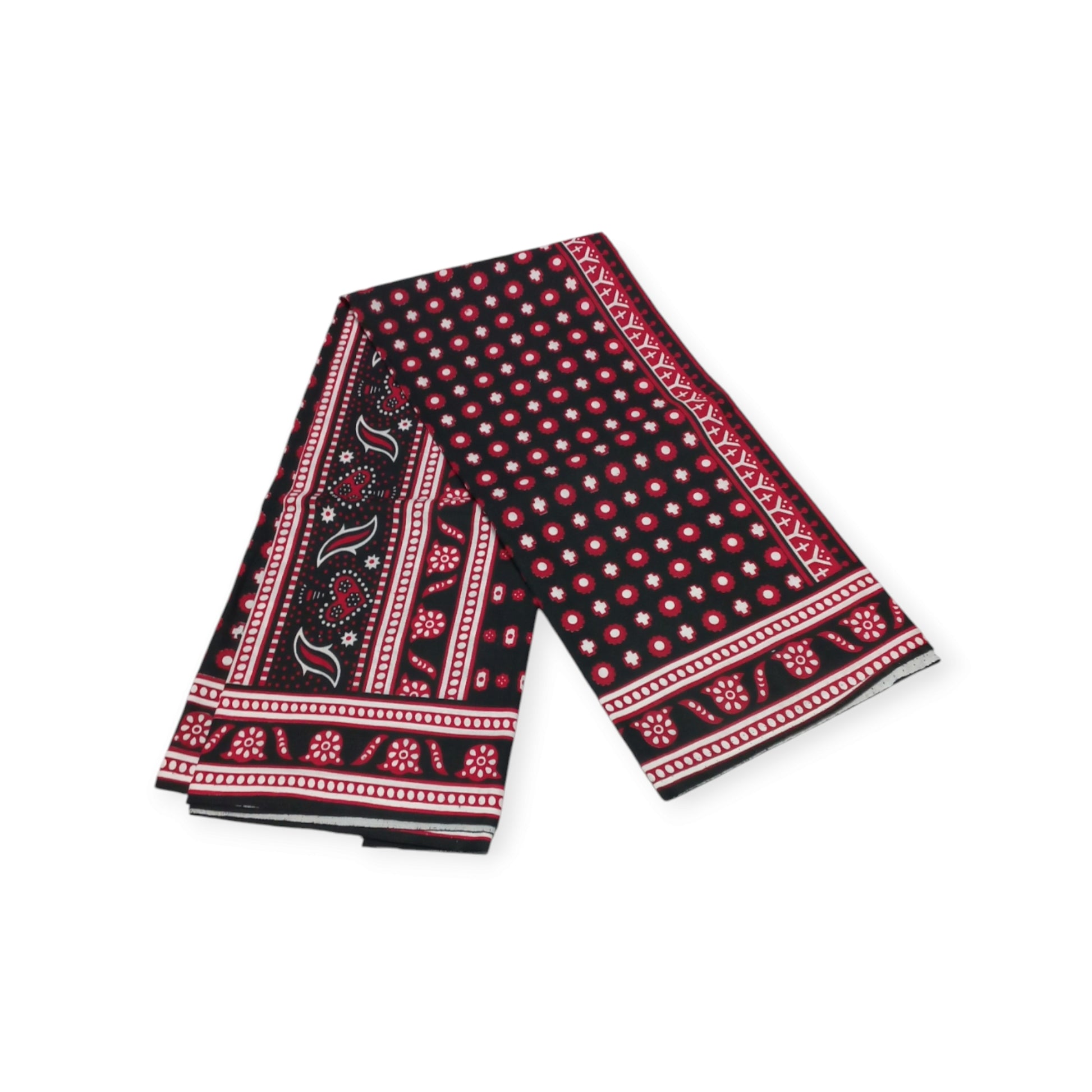 Pair of Rivatex Lesos: Bold Red with Intricate Black and White Geometric & Floral Motifs, Made in Kenya
