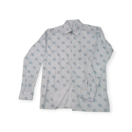 Kenyan-made Rivatex 'Uhuru' shirt: a comfortable and fashionable choice with a unique geometric design.
