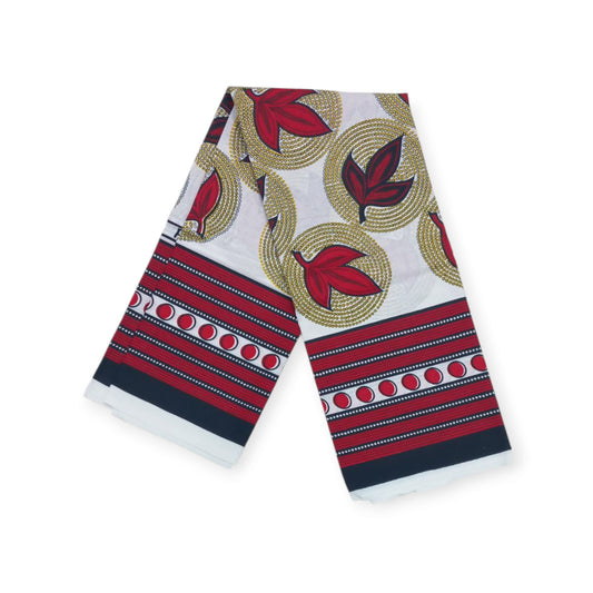 Rivatex Kenyan Leso - White Red Gold Leaf Print