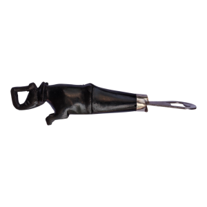 Hand-carved African ebony wood elephant bottle opener made in Kibera Kenya with a durable metal head.